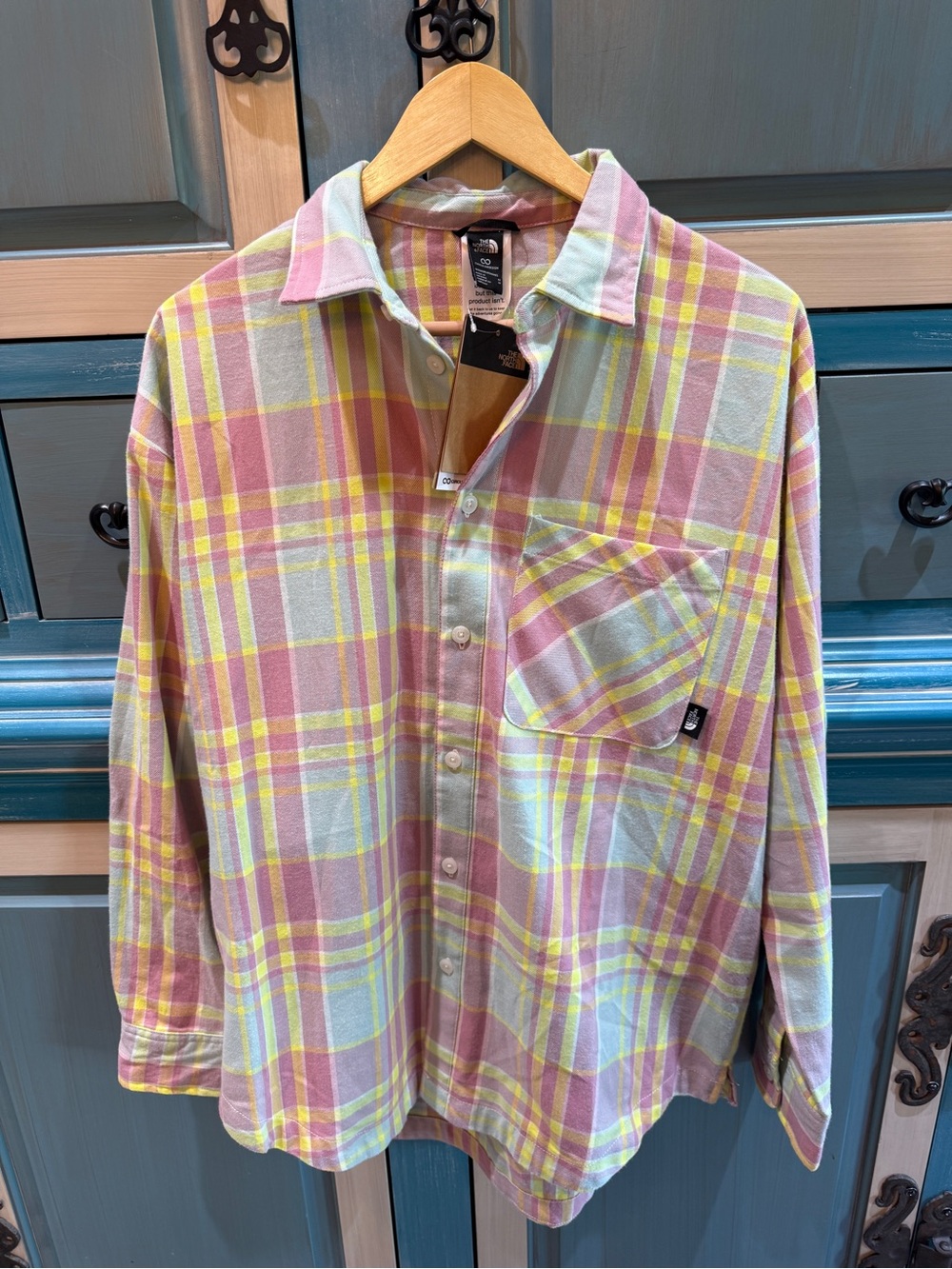 NWT The North Face Pastel Plaid Button-Down Shirt - Pink, Yellow & White